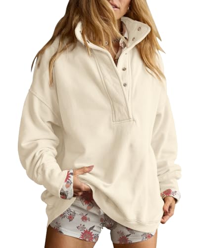 Image of Gacaky Sweatshirt for Women Oversized Casual Long Sleeve Button Henley Neck Pullover Tops Fashion Outfits Clothes