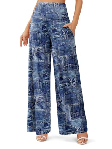 JZC Women's Palazzo Lounge Pants Casual Wide Leg Pants High Waist Flowy Toursers with Pockets