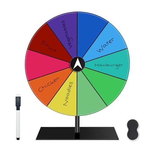 Ruoyang 12 Inch Dry Erase Prize Wheel Spinner with Stand & Marker - Portable Spin The Wheel Game for Prizes, Home Parties, Trade Shows, Classroom Activities