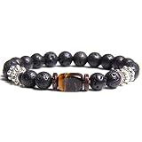 MU-PPX Herren Armbänder Silber Armreif Poliert Quadrat Stein Perlen Armband Y, Schwarz, 17Cm