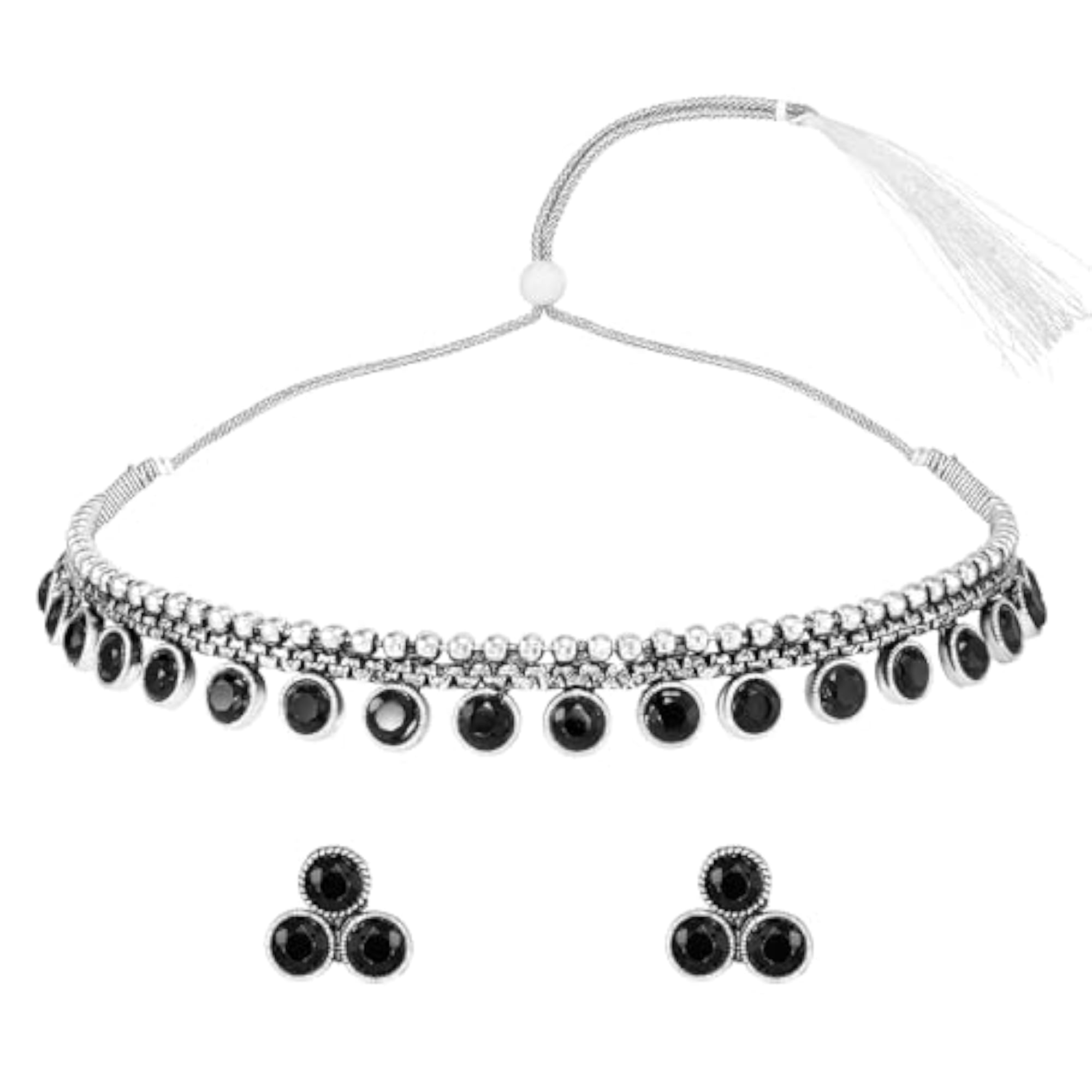 Silver Plated Synthetic Stone Studded Choker Necklace Set