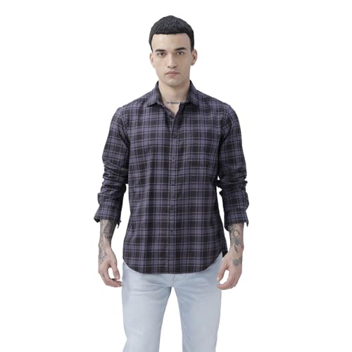 Image of BASICS 100% Cotton Checked Shirt for Men | Slim Fit | Everyday Smart Casual Wear | Full Sleeve