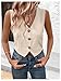 GORGLITTER Women's Striped V Neck Vest Top Sleeveless Cropped Vest Button Down Fashion Casual Dressy Tops Khaki Medium