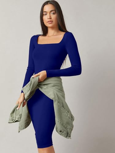 Image of Aahwan White Solid Square Neck Solid Midi Bodycon Dress for Women's & Girl's