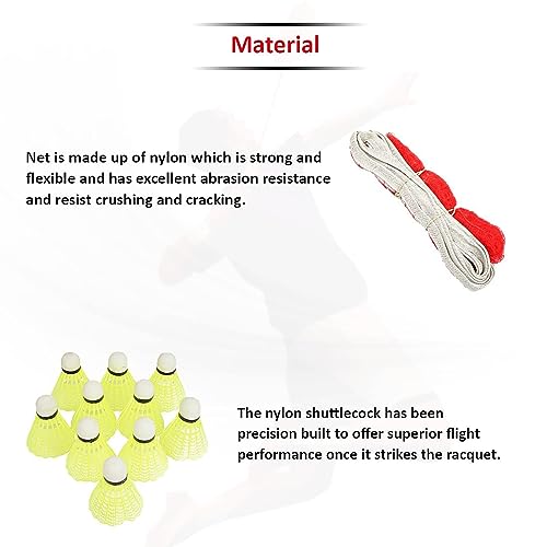 Hipkoo Sports Aluminum Badminton Rackets Combo Set, 2 Wide Body Racquet with Full Cover, 10 Plastic Shuttlecocks and Net, Suitable for Beginner, Lightweight and Sturdy, Red (Set of 2) 6 41CullLIupL