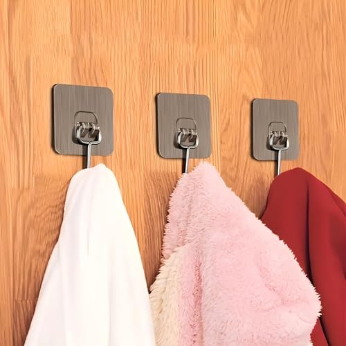 Image of 20 PCS Large Adhesive Hooks for Wall Heavy Duty Waterproof Wall Hooks for Hanger Hooks, Stainless Steel Towel and Coats Wall Hook to Use Inside Kitchen, Bathroom, Home and Office