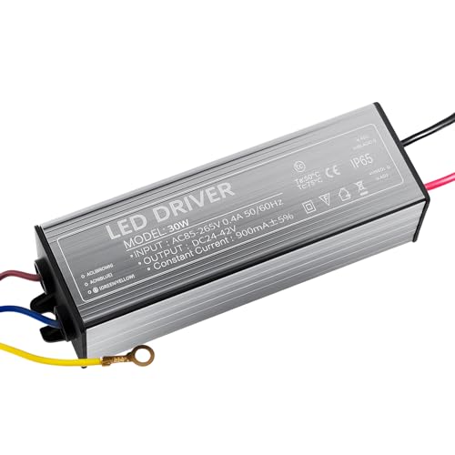 FOCMKEAS 30W LED Driver 85-265V AC to 24-42V DC 900mA LED Power Supply Transformer IP65 Waterproof Power Supply Adapter Output Low Voltage Transformer for LED Lights, Strip & Decorative