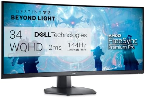 Dell Curved Gaming, 34 Inch Curved Monitor with 144Hz Refresh Rate, WQHD (3440 x 1440) Display, Black - S3422DWG