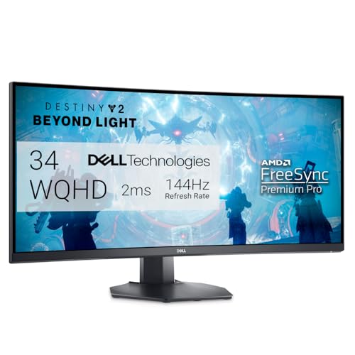 Dell Curved Gaming Monitor 34 Inch Curved Monitor with 144Hz Refresh Rate, WQHD (3440 x 1440) Display, Black - S3422DWG