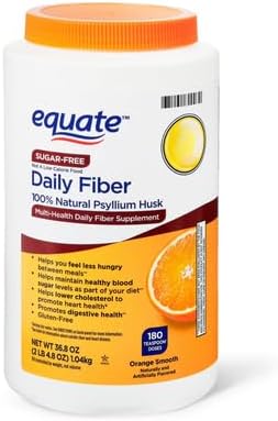 Equate Sugar-Free Psyllium Husk Fiber Powder, 100% Natural Daily Fiber Supplement, Orange Flavor, 36.8 oz (180 Teaspoon Doses) Sticker