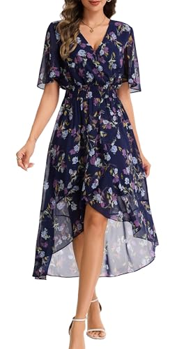 Image of Kormei Womens Short Sleeve Floral Maxi Dress High Low V-Neck Flowy Party Long Dresses
