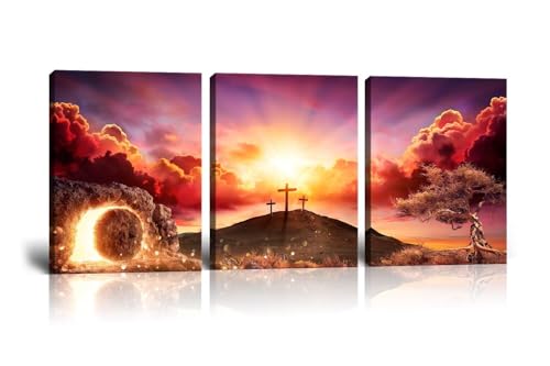 Wall HDQ Cross Wall Decor Christian Wall Art for Office Bedroom Living Room Home Decor Prints Framed 3 Panel