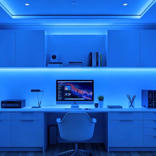 Image of 5mm Blue COB LED Strip Light DC24V Narrow Thin Flexible High Density Uniform Cob Strips 16.4FT UL Listed Dimmable CRI 90+ LED Tape Lights for Car Cabinets, No Controller /Adapter