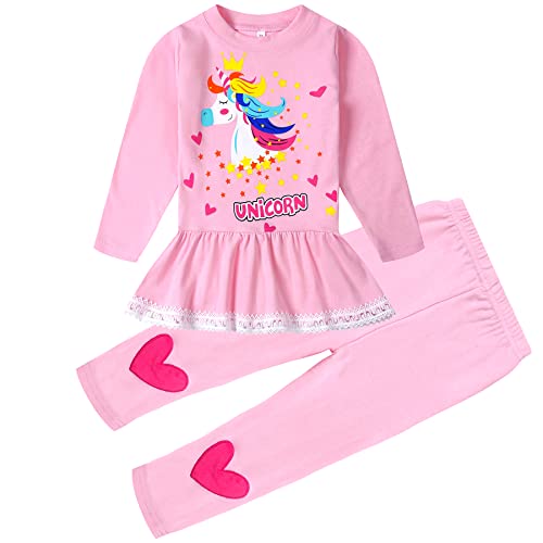 Image of RETSUGO Little Girls 2 Piece Clothing Sets Toddler Unicorn Sweatshirts and Leggings Cotton Fall Winter Casual Outfits 3-8T