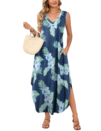 Image of JollieLovin Women Plus Size Summer Tank Maxi Dresses Sleeveless Causal V Neck Beach Long Dresses Swim Cover up (L-5X)