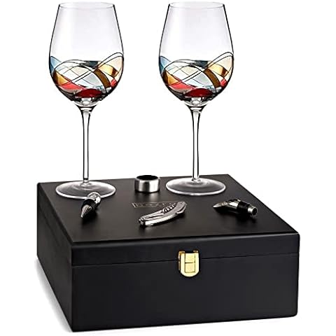 Bezrat Wine Gifts for Women - 2 Wine Glasses & accessories Set - Hand Painted Wine Glass, 11" H, 28oz Wine Lover Birthday Gift Box Large Glass, Valentines Glassware for Mom Wife Sister Girlfriend Cover