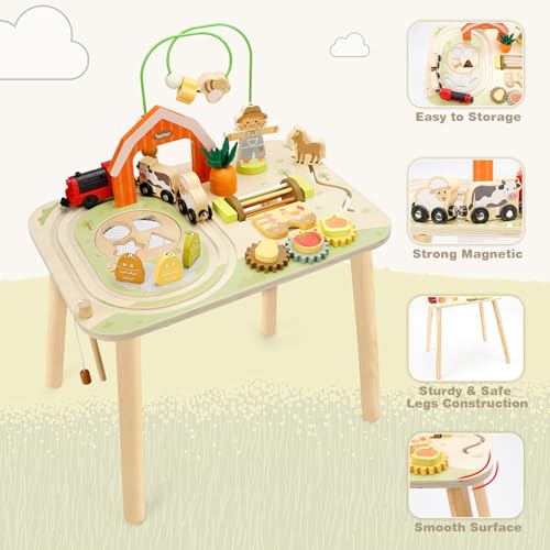 Image of Vanplay Activity Table for 1 2 Year Old Boy Girl Birthday Gifts | 10 in 1 Farm-Themed, Upgraded Large Size, Learning Activities with Fishing /Shape Sorte / Animal Train Track for Toddler 1-3
