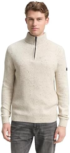 TOM TAILOR Herren Troyer Strickpullover mit Strukturmix