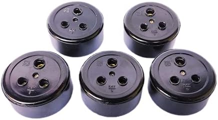 Antique Old Round Bakelite Light Socket with Ceramic Base, Multicolour -Set of 5