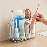 Toothbrush Holders for Bathrooms, 5 Slots Electric Toothbrush Holder Wall Mounted with Adjustable Divider, Detachable Bathroom Countertop Organizer with Drain Tray for Shower/Kitchen/Office