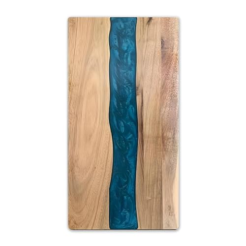 Tagliere per salumi in resina di acacia, 46 cm x 23 cm x 1,5 cm, in resina epossidica, motivo a onde blu oceano, per cucina e mini bar, tagliere reversibile per carne, formaggio, pane, verdura, frutta