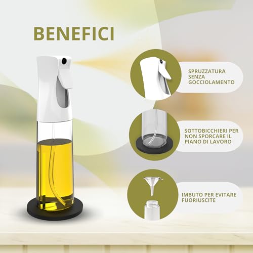 2 Pezzi Spruzzino Olio per Friggitrice Aria da 300ML + 2 Sottobicchieri + 1 Pennello + 1 Imbuto | Nebulizzatore Olio Senza BPA | Vaporizzatore da Cucina per Olio e Alimenti. - immagine 3