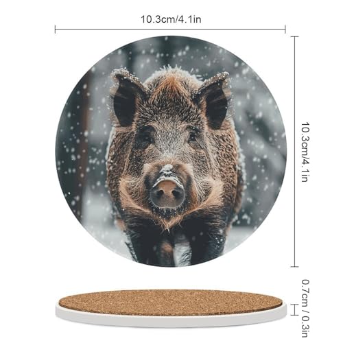 Dessous de verre en céramique sanglier lot de 6 ronds absorbants pour table basse