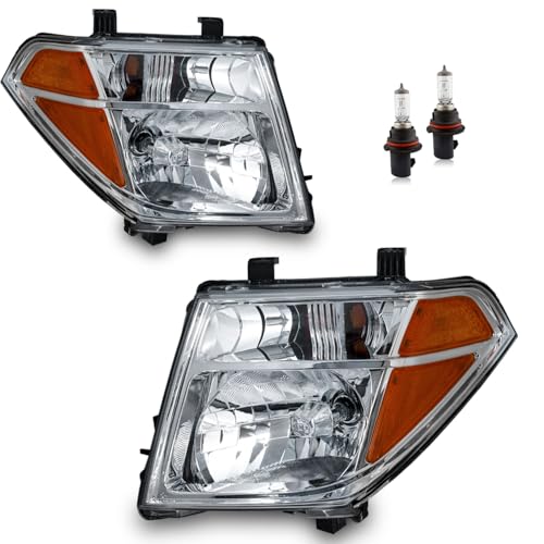Image of Headlights for 2005-2008 Nissan with High /Low Beam Bulbs | Halogen Headlights Assembly for 2005-2007 Nissan Pathfinder, Chrome Housing, Driver & Passenger Side