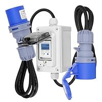 CHENGPI Mobiler Digitaler Stromzähler mit CEE Stecker und Kupplung,Industriestecker LED-Stromzähler für Wohnwagen,Elektrofahrzeuge,Camping