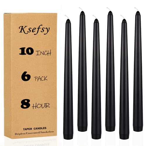 Ksefey 10 Inch Black Taper Candles (6-Pack)