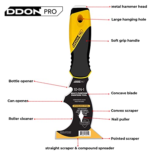 10 In 1 Painter's Tool And 2" Stiff Putty Knife Scraper- Soft Grip Handle With Stainless Steel Blade For Wood, Drywall Finishing, Plaster Painting Scraping, Decals & Wallpaper #TOP4