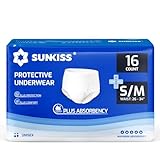 SUNKISS TrustPlus Unisex Incontinence Disposable Underwear, Heavy Absorbency, Barrier Leak Protection, Odor Control, 16 Count, Small/Medium
