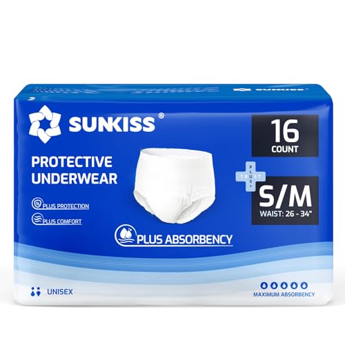 SUNKISS TrustPlus Incontinence Pants for Men and Women, Adult Pull Ups, Disposable Protective Underwear, Maximum Absorbency, Odour Control, Small/Medium, 16 Count