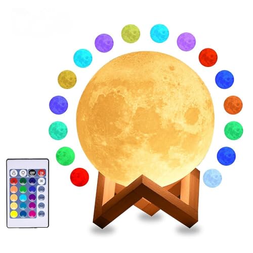 Lámpara de luna en 3D, 15cm de diametro, 16 colores Interruptor táctil y control remoto luna lampara, USB Recargable LED Luna Luz Nocturna Lámpara Luz Nocturna