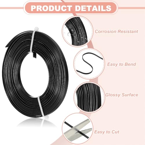 Image of uxcell 18 Gauge Flat Aluminum Wire, 16.40 ft 5mm Wide Aluminum Crafts Wire for Flower Bonsai Crafts Carving DIY Bezel Sculpting Gem Metal Wrap, Black