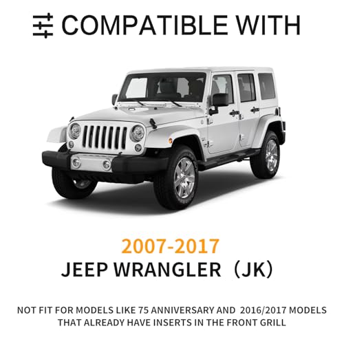 Image of for Jeep Wrangler JK Grill Inserts, Matte Black Front Mesh Grille Cover Guard Clip-in for Jeep JK Wrangler & Wrangler Unlimited 2007-2017 Accessories