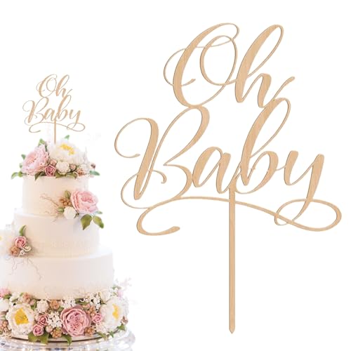 Mezrkuwr® Oh Baby - Decoración para Tarta de Madera, diseño de Baby Shower, revelación de género, Decoraciones de Fiesta, Bautismo Infantil