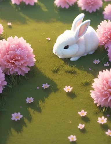 Kit Broderie Diamant Lapin Mignon pour Adultes et Enfants 5D DIY Mosaique 70x90cm