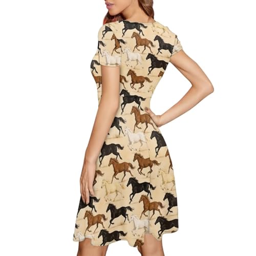 Image of AFPANQZ Womens Casual Summer Lightweight Vintage Dress Short Sleeve Midi Dress Knee-Long Luxury Formal Dress