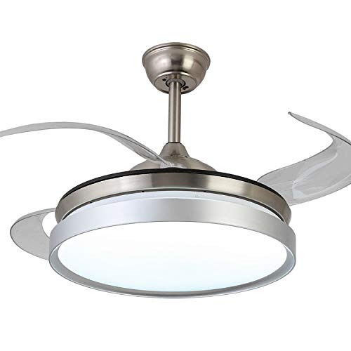 Retractable Ceiling Fan with Light and Remote Control Invisible Blades Ceiling Fan Chandelier LED 3 Light color Change for Bedroom Living Room, 42 Inch