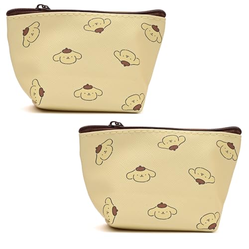 Cute Characters Mini Makeup Bag 2 Pack - Small Pouches for Purse, Cosmetic Bag, Zippered Design, Mini Pouch for Purse, Ideal for Coins, Jewelry, Accessories (Pompom-Puin)