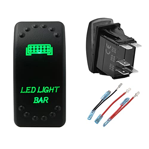 Image of Green Backlit Rocker Switch 5 Pin ON-Off Laser Etched Button Switch with Wires for Car Marine Boat UTV 20A /12V 10A /24V (LED Light BAR)