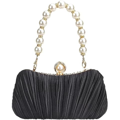 Menurra Clutch Purse Evening Bag Satin Pearl Purse Handbag for Bridal Wedding Porm (black) Cover