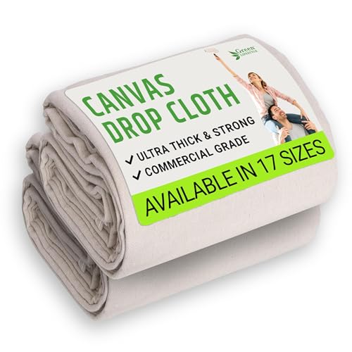 Image of GREEN LIFESTYLE All Purpose Canvas Drop Cloths - Drop Cloth for Painting, Floor Cover, Heavy Duty Protection for Furniture & Surfaces, Reusable Painters Canvas Tarp for Renovation & Home (2 Pack 4x12)