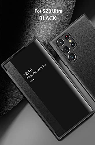 Caso de capa de telefone Compatível com Samsung Galaxy S23 Ultra Case Clear View Window, Magnetic Sl