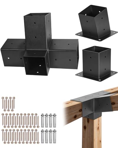 VEVOR Pergola Kit, 4x4 Inch 4-Way Slanted Bracket for 3.5x3.5 Inch Wood Beams in Actual Size, Carbon...