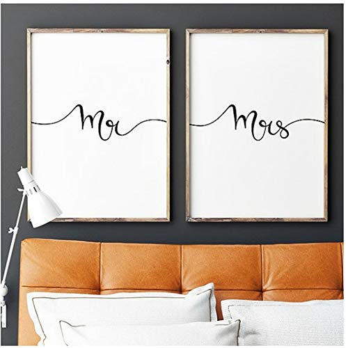 NO BRAND Cuadro en Lienzo Mr and Mrs Print Wall Art, Regalos...