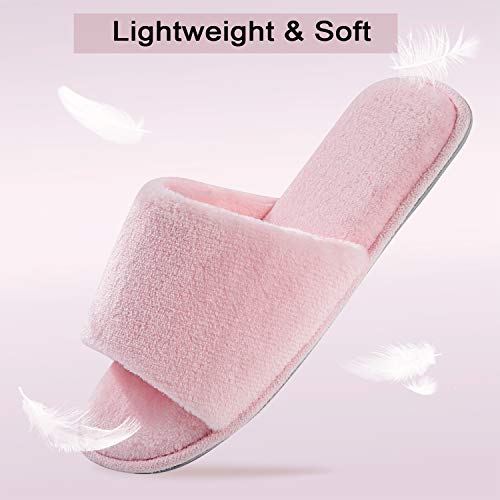 Image of DL Open Toe Slippers for women Indoor, Cozy Memory Foam Womens House Slippers Summer Slip On, Comfy Soft Flannel Womens Bedroom Slippers Slide Breathable Size 5-6 7-8 9-10