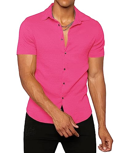 Runcati Mens Button Down Shirt Casual Short Sleeve Solid Color Hippie Yoga Plain Summer Beach Tops