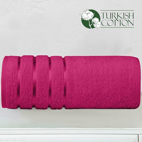 Image of Elegant Comfort 100% Turkish Cotton 4 Lines Viscose Stripe Jumbo Bath Towel - Hotel Spa Quality Extra Large 35 x 70 Inch Bath Towel Ultra Soft, Super Absorbent Quick Dry Large Bath Towel, Hot Pink